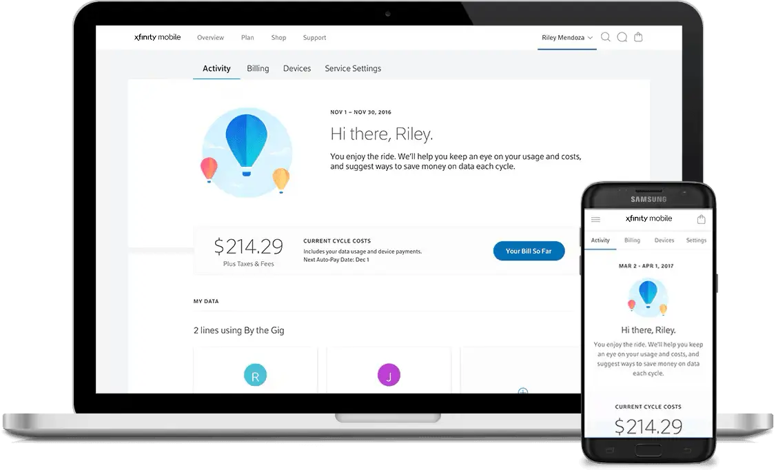 XFINITY Mobile account management platform