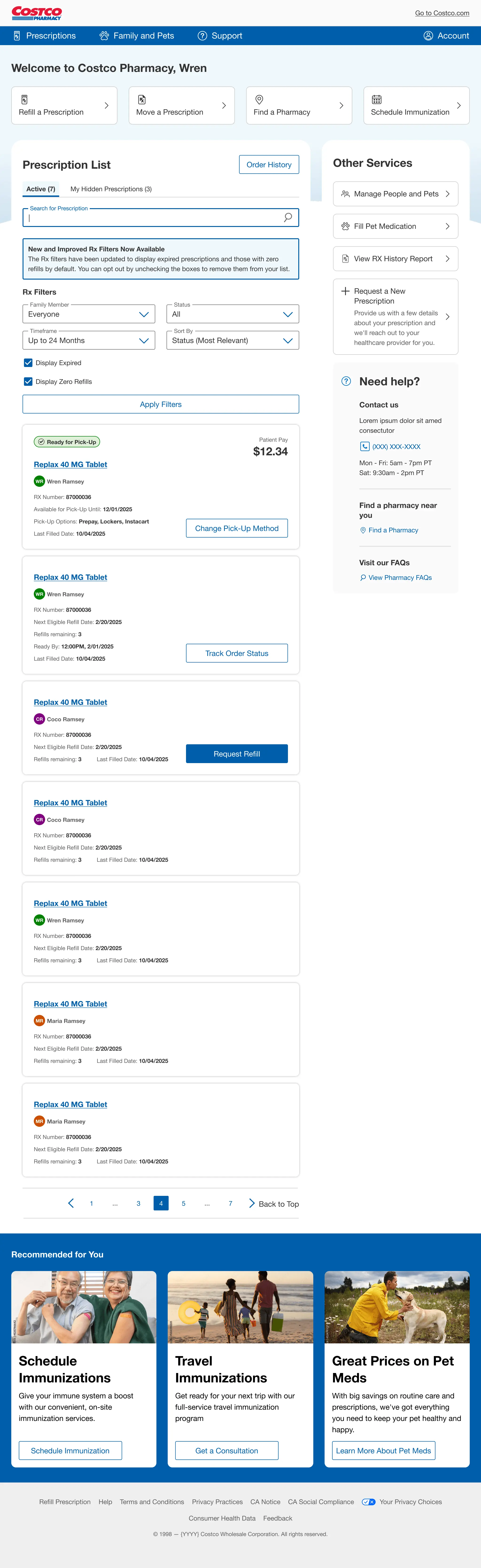 Costco Pharmacy prescription management dashboard